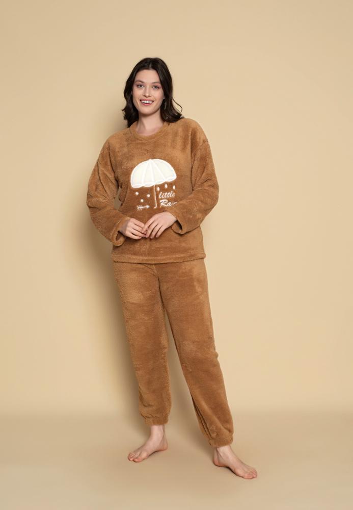 Pijama dama COCOLINO , Culoare maro, Engros